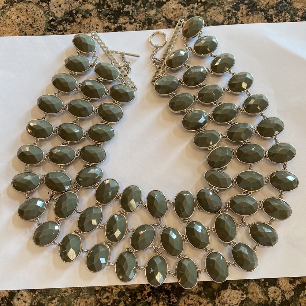 Beautiful Gray And Silver Statement Necklace! - image 1